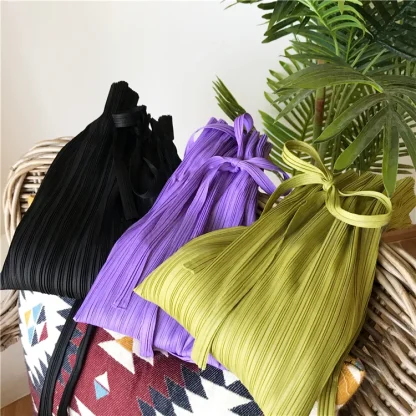 Pleated Solid Drawstring Bags - Image 4